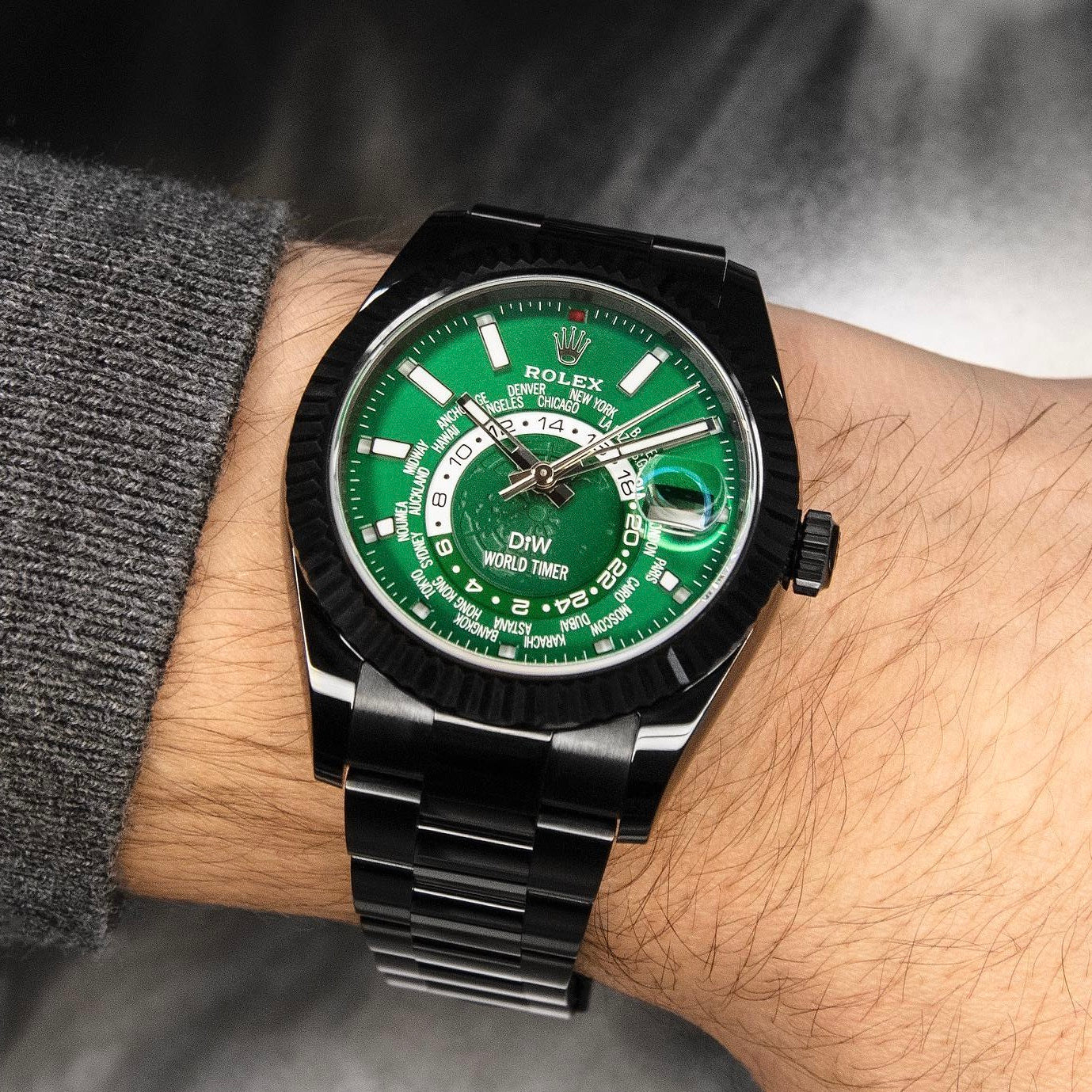 Buy BLACK DLC GREEN Rolex DiW Sky Dweller 326934 Online WORLDTIMER