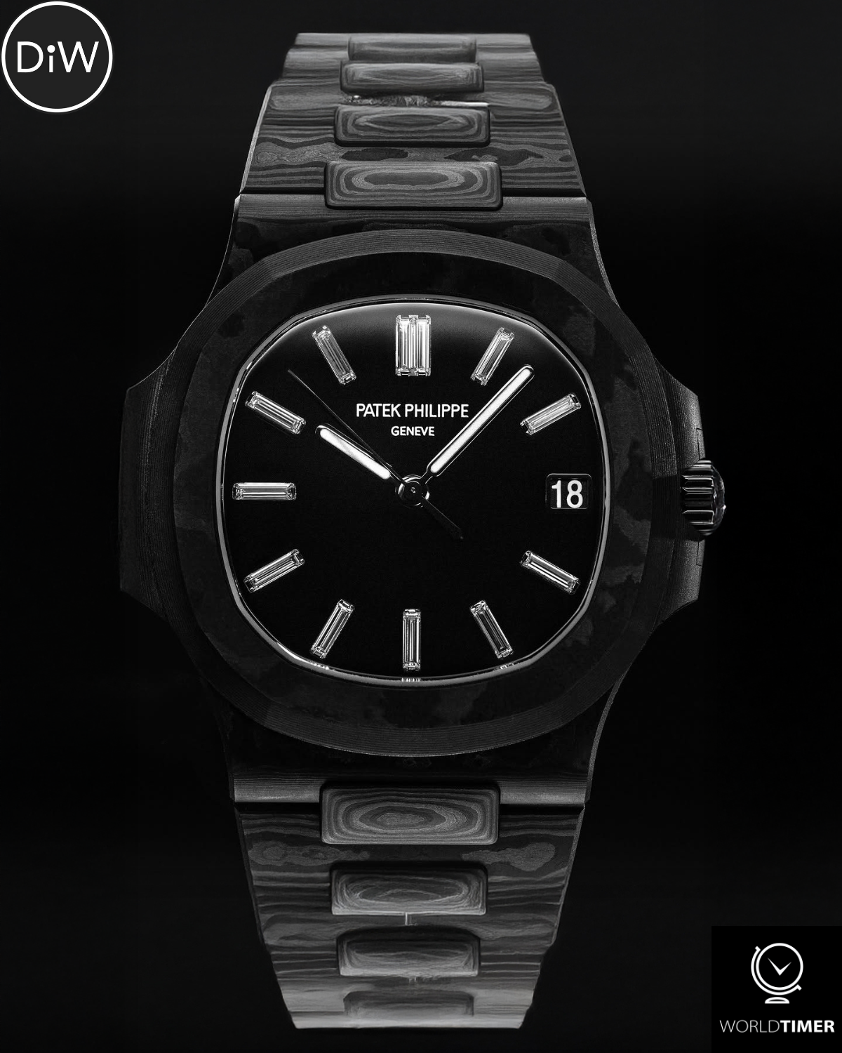 DiW Patek Nautilus BLACK GRAIL DIAMOND MARKERS All Carbon 百達翡麗Nautilus 金鷹5711 全碳纖維鑽石刻度 | WORLDTIMER