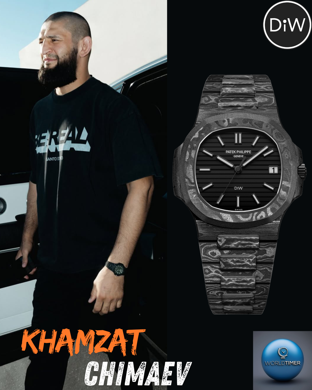 Patek Philippe Nautilus Khamzat ChiMaev DiW ALL CARBON BLACK 5711 百達翡麗 金鷹5711 | WORLDTIMER