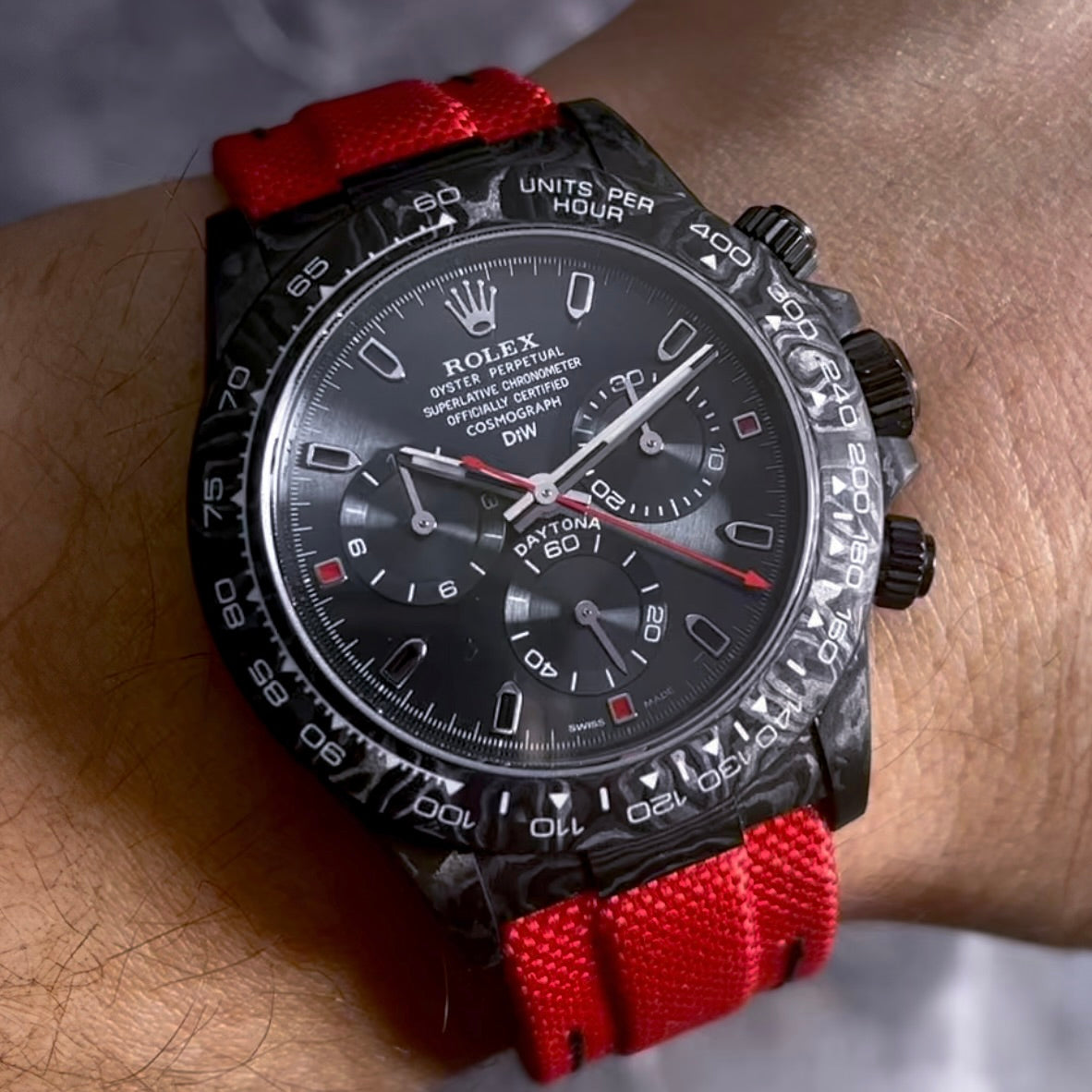 Buy DiW Rolex Daytona ALL CARBON RED EDITION Online WORLDTIMER