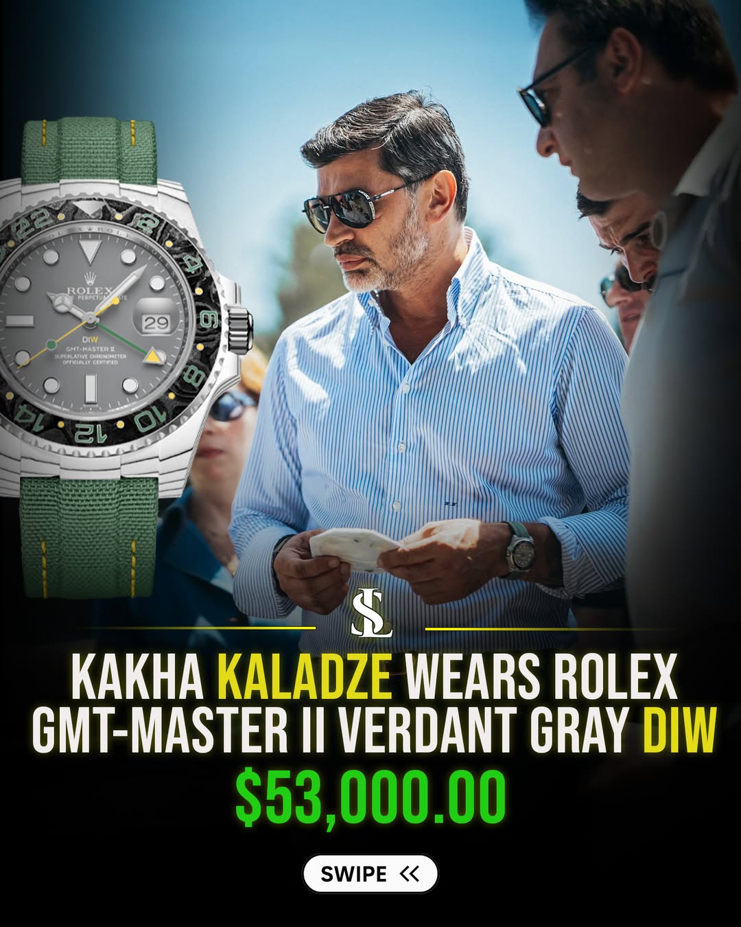 Kakha Kaladze spotted with a unique twist on a classic icon — the Rolex GMT-Master II “Verdant Gray” customized by DiW | WORLDTIMER 